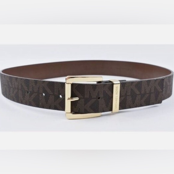 MICHAEL KORS BELT CHOCOLATE MK PRINTED LOGO GOLD SIZE MEDIUM - Picture 5 of 17